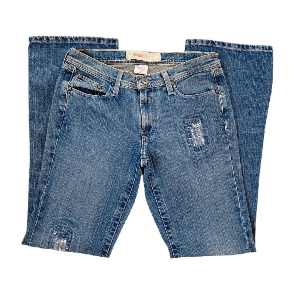 Mossimo vintage y2k mid wash rhinestone denim straight leg bootcut jeans
